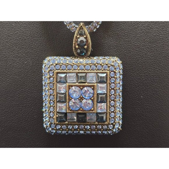 Heidi Daus Pearl Necklace Rhinestone Square Pendant Pale Aqua Blue - Picture 4 of 12